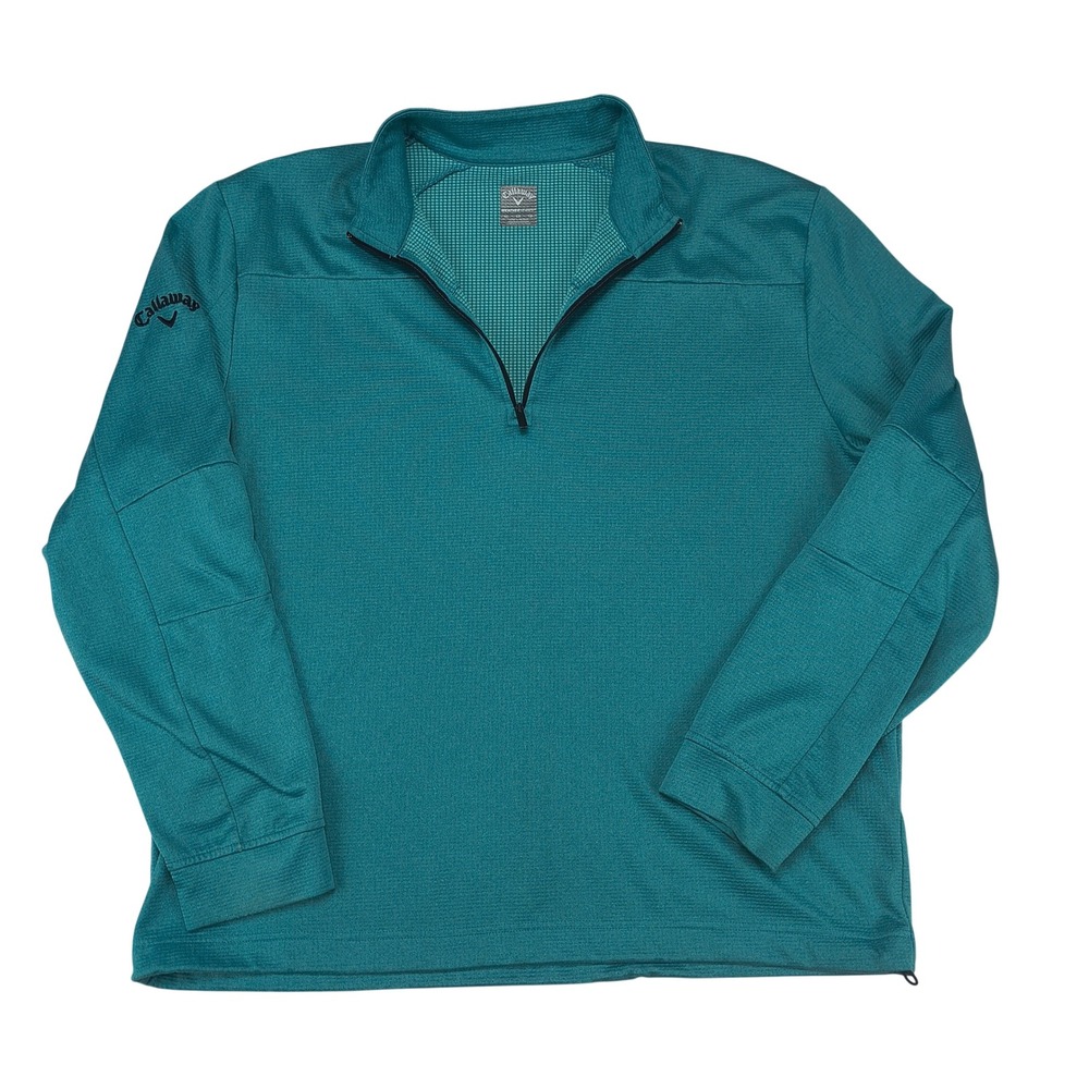 Callaway Weather Series Mens‎ XL Teal Waffle Knit 1/4 Zip Golf Pullover Jacket